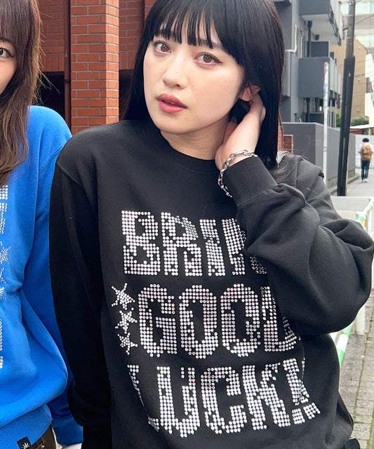TEXT RHINESTONE SWEAT -BLACK-
