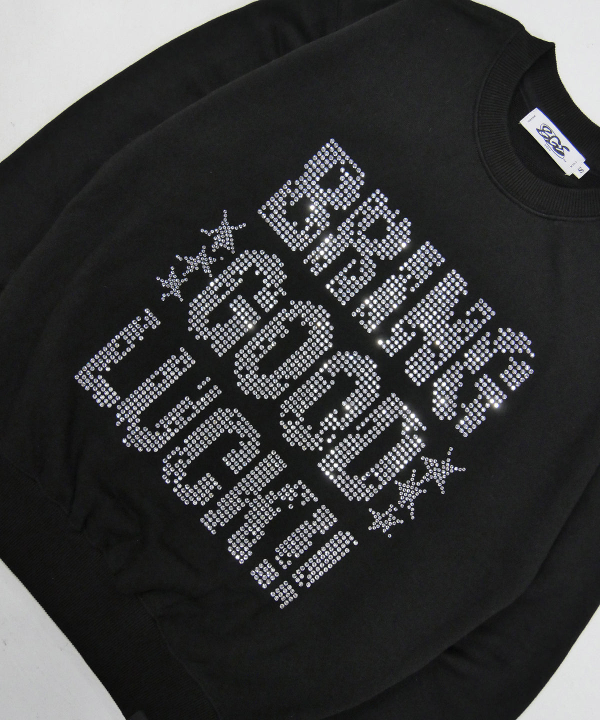 TEXT RHINESTONE SWEAT -BLACK-