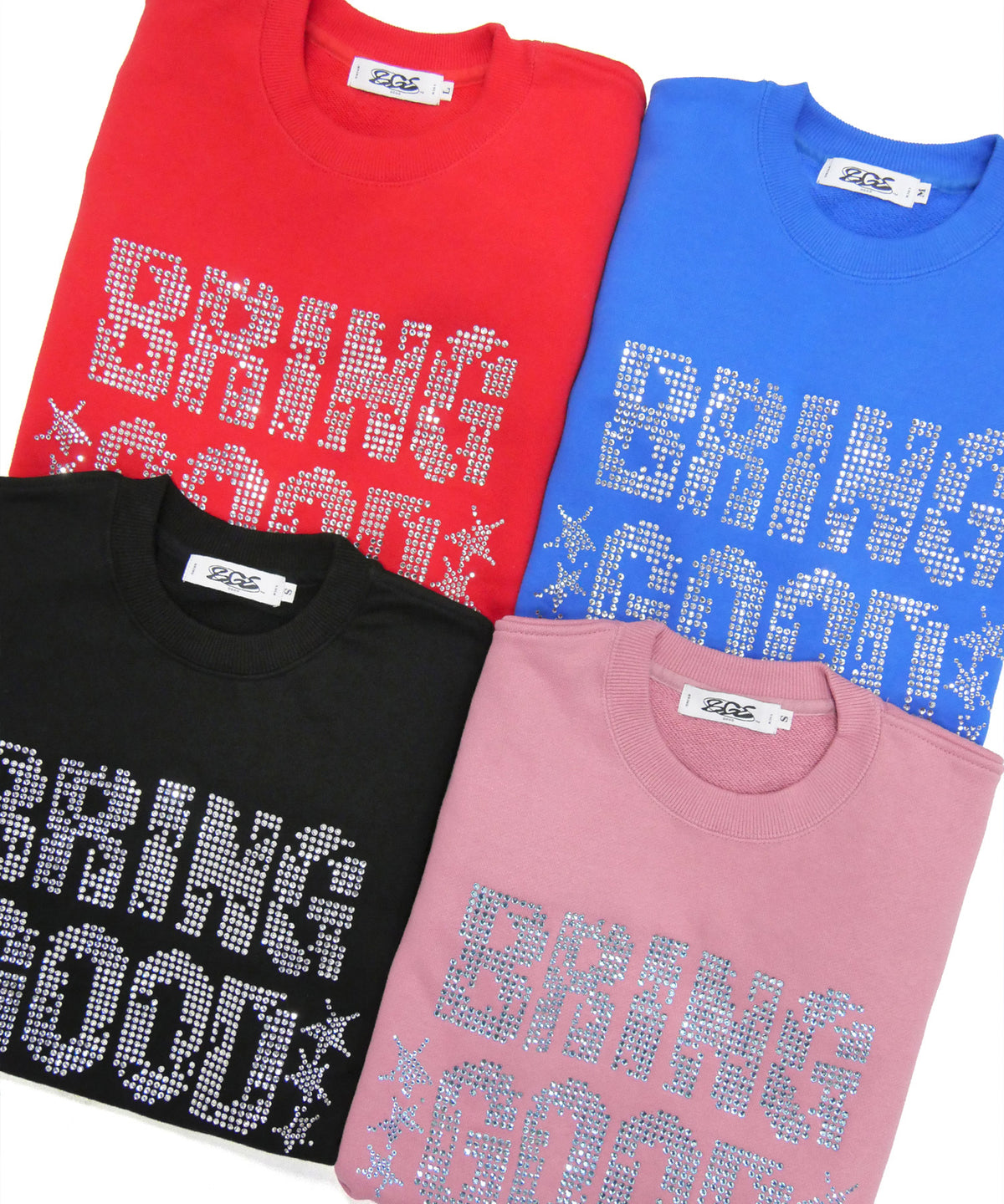 TEXT RHINESTONE SWEAT -BLACK-