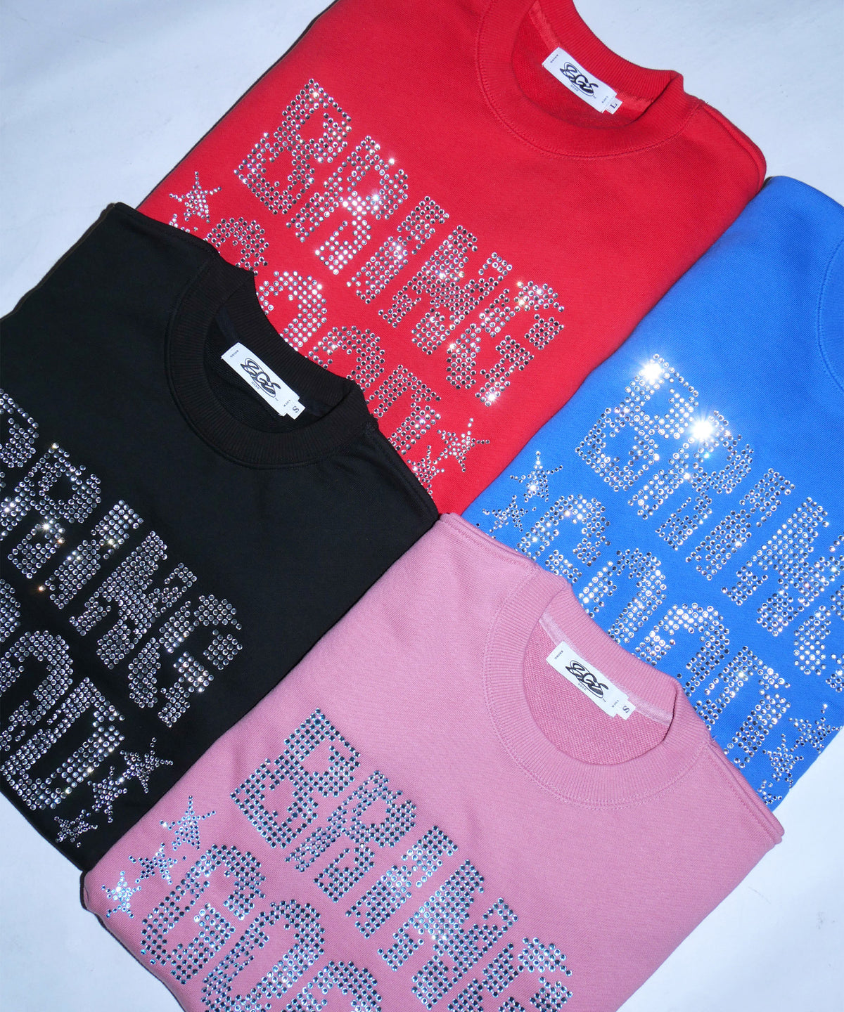 TEXT RHINESTONE SWEAT -BLACK-