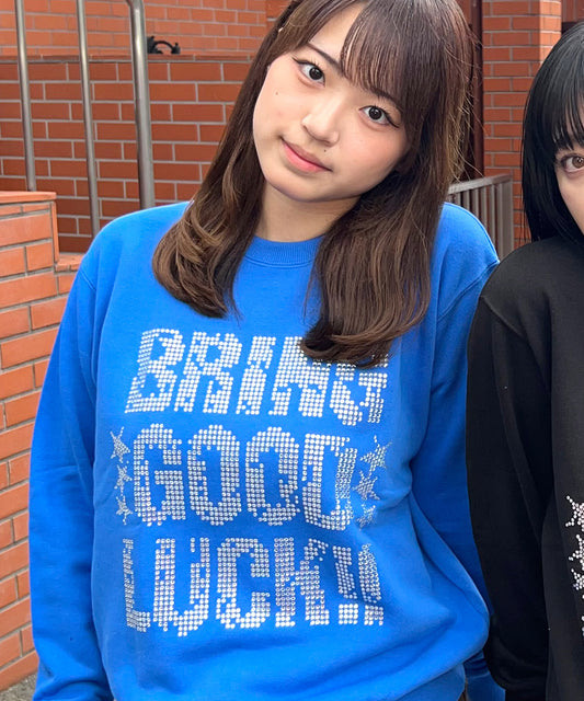 TEXT RHINESTONE SWEAT -BLUE-