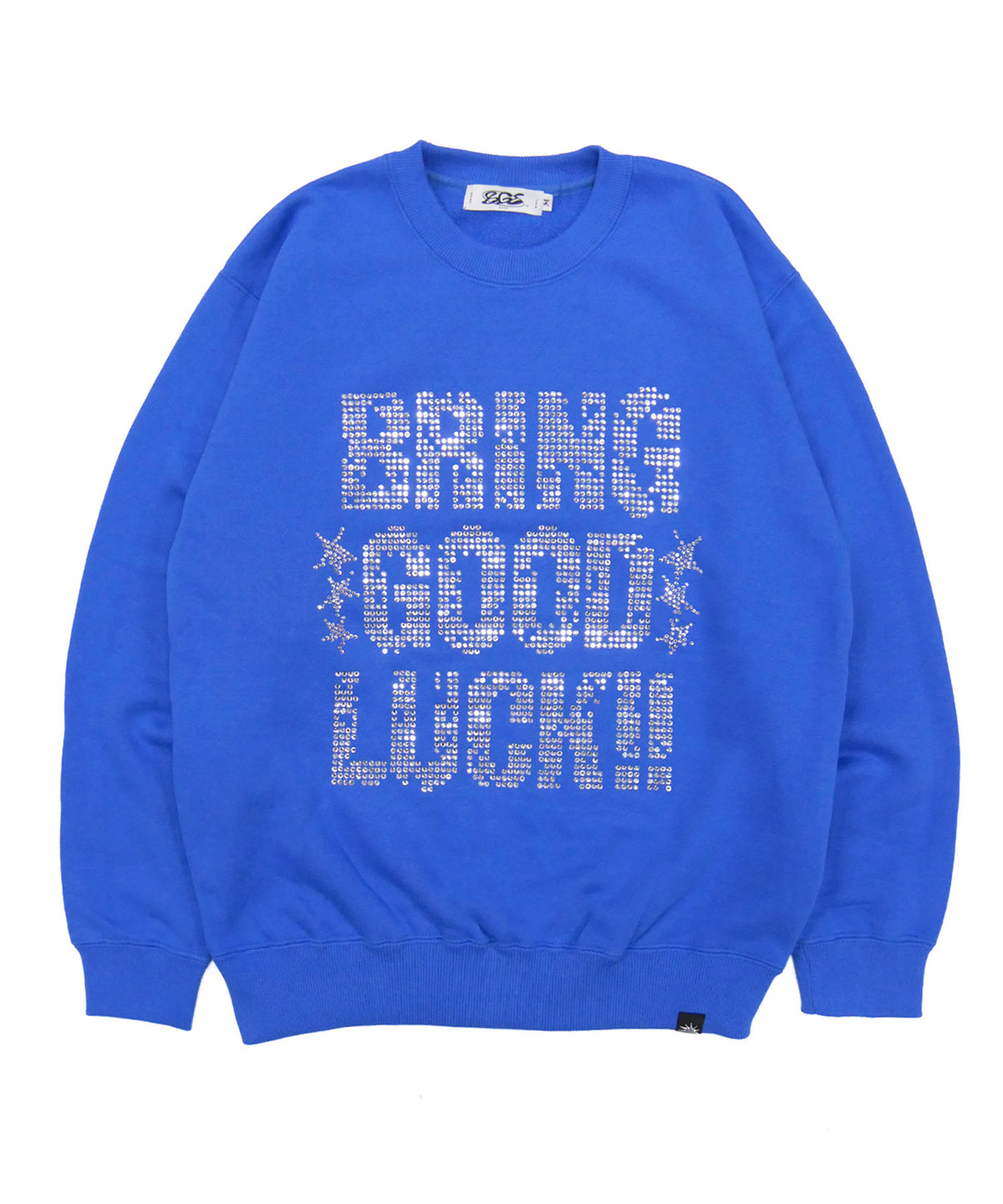 TEXT RHINESTONE SWEAT -BLUE-
