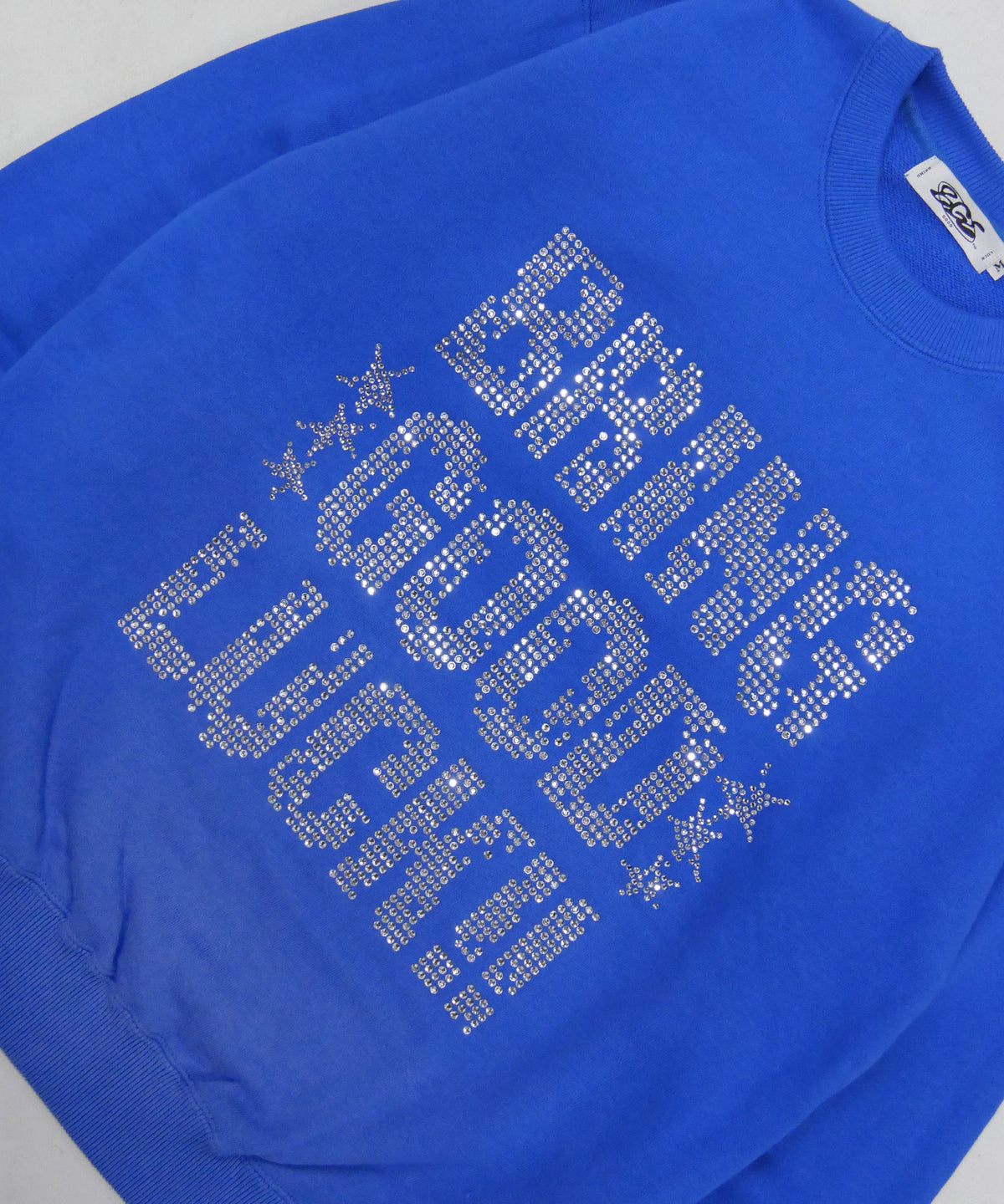 TEXT RHINESTONE SWEAT -BLUE-