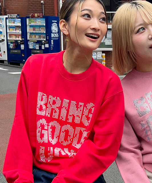 TEXT RHINESTONE SWEAT -RED-