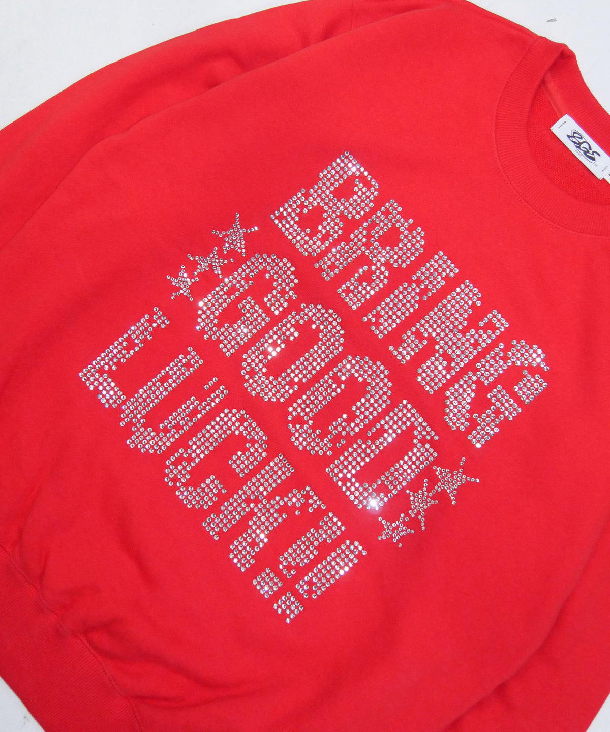 TEXT RHINESTONE SWEAT -RED-