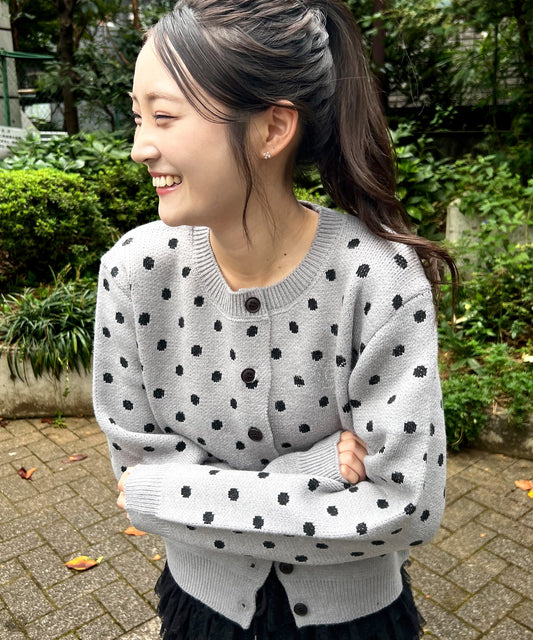 DOT KNIT CARDIGAN -GREY-