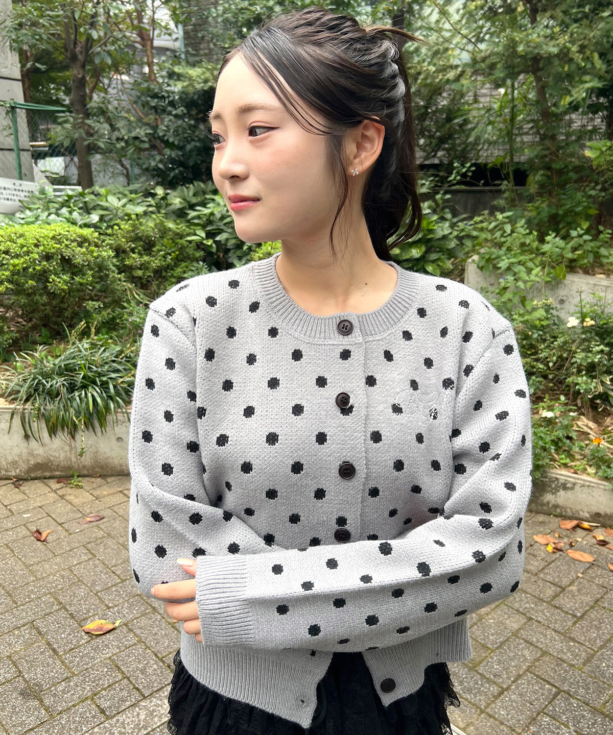 DOT KNIT CARDIGAN -GREY-