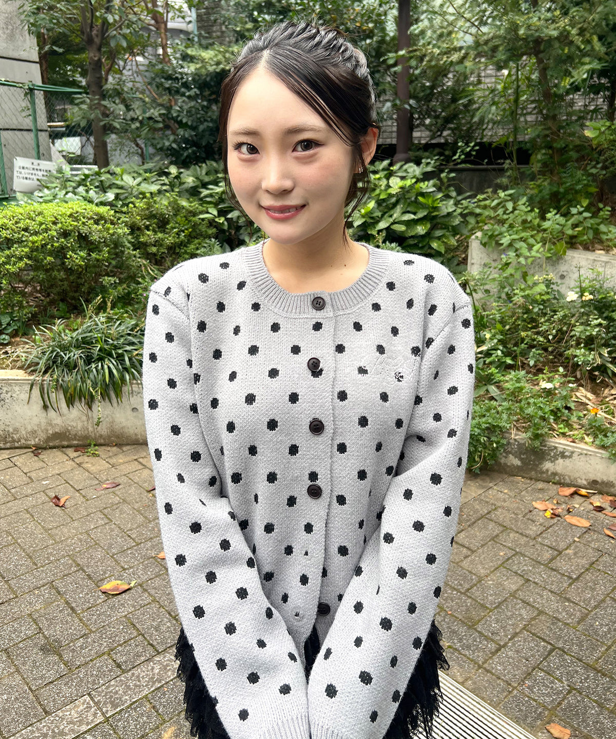 DOT KNIT CARDIGAN -GREY-