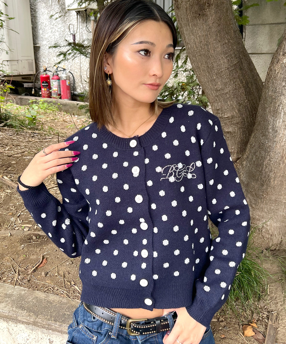 DOT KNIT CARDIGAN -NAVY-
