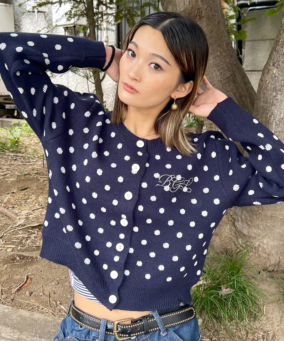 DOT KNIT CARDIGAN -NAVY-