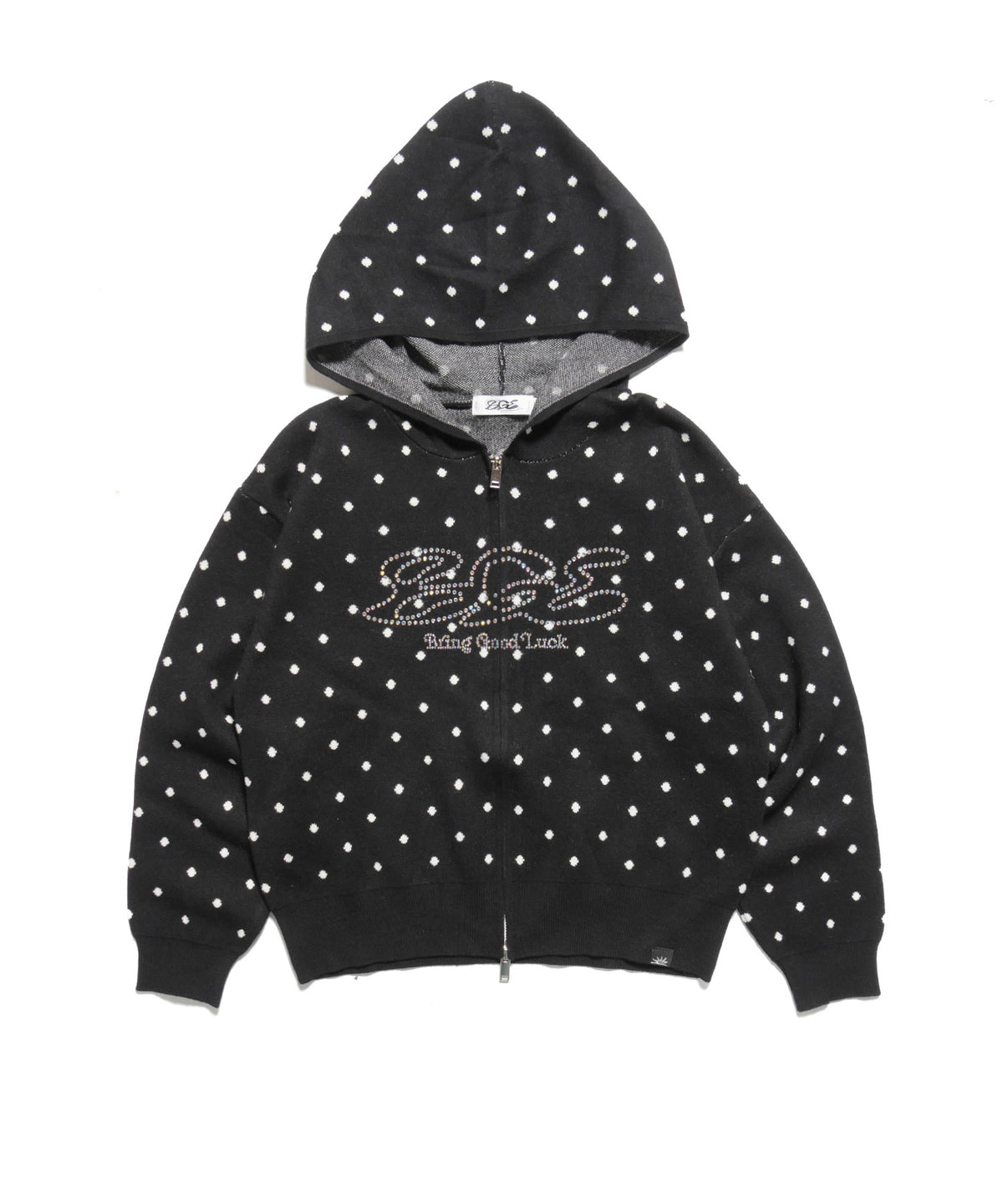 DOT KNIT ZIP PARKA -BLACK-