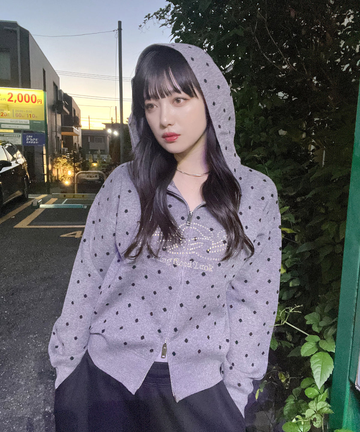 DOT KNIT ZIP PARKA -GREY-