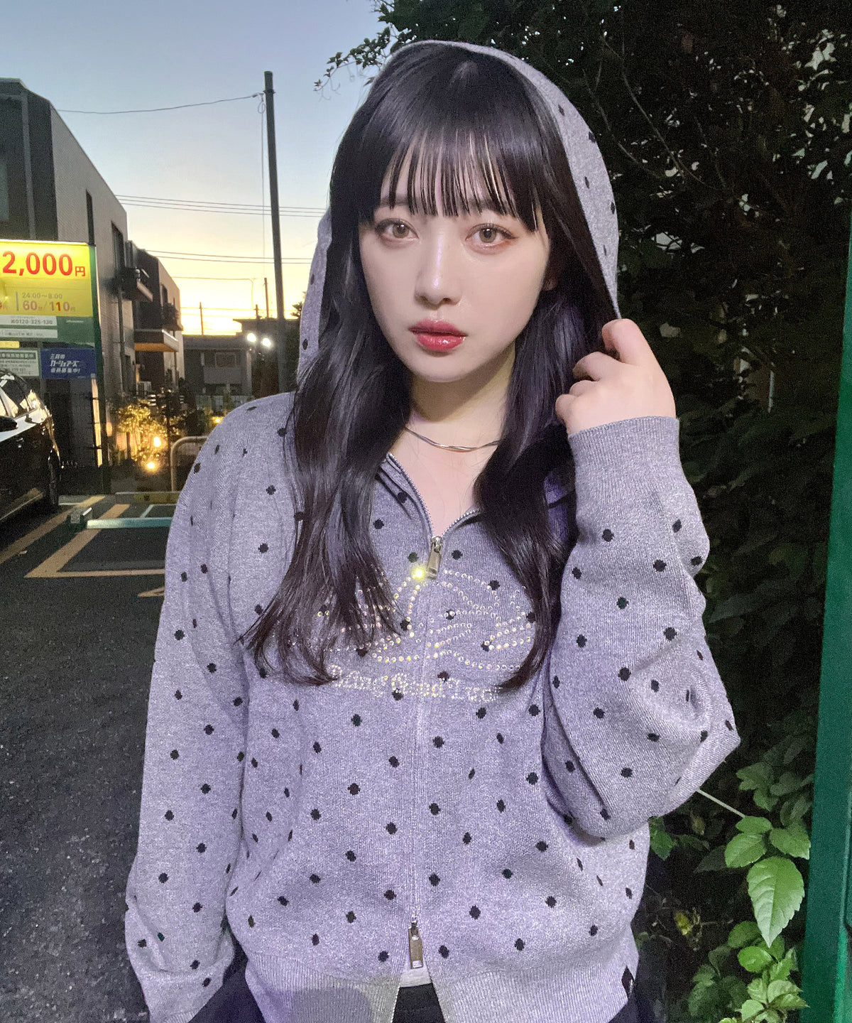DOT KNIT ZIP PARKA -GREY-