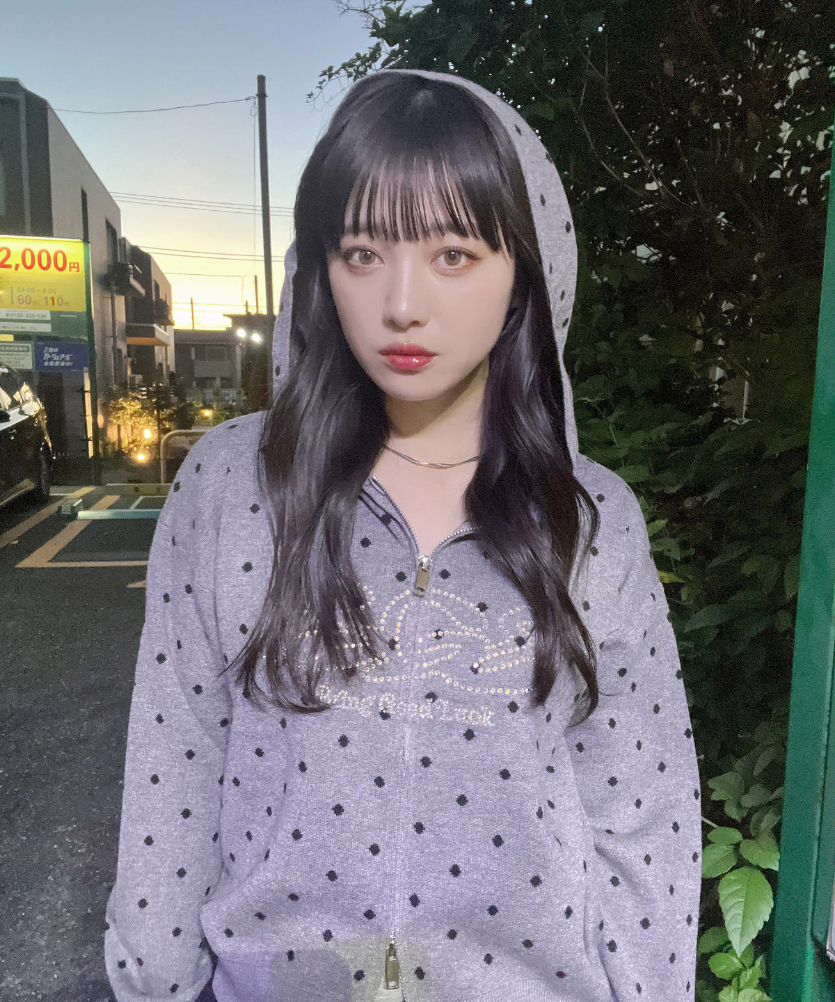 DOT KNIT ZIP PARKA -GREY-