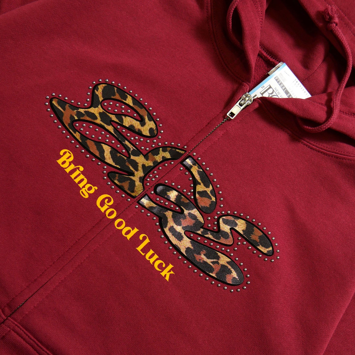 LEOPARD STUDS ZIP PARKA -BURGUNDY-