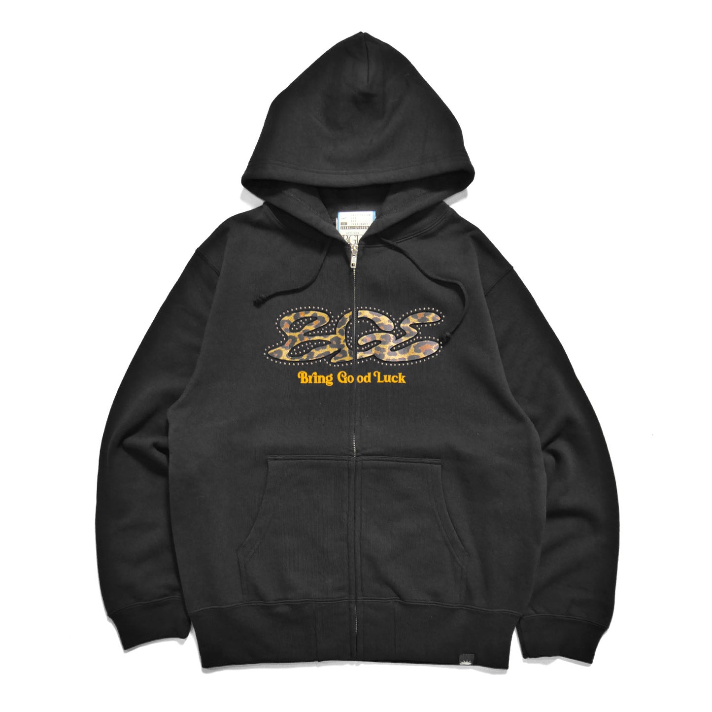 LEOPARD STUDS ZIP PARKA -BLACK-