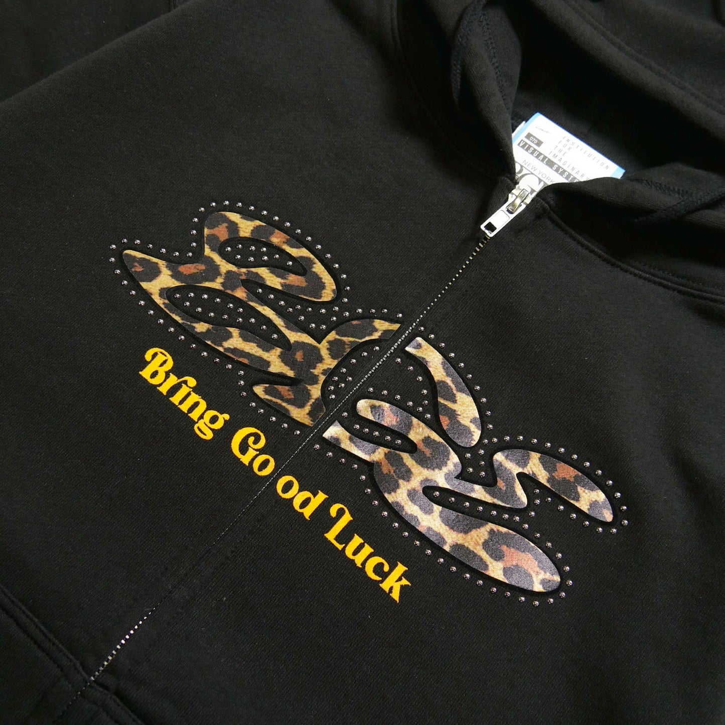 LEOPARD STUDS ZIP PARKA -BLACK-