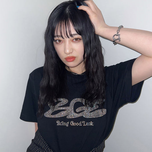 RHINESTONE LOGO TEE -BLACK-