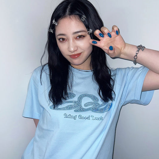 RHINESTONE LOGO TEE -LIGHT BLUE-