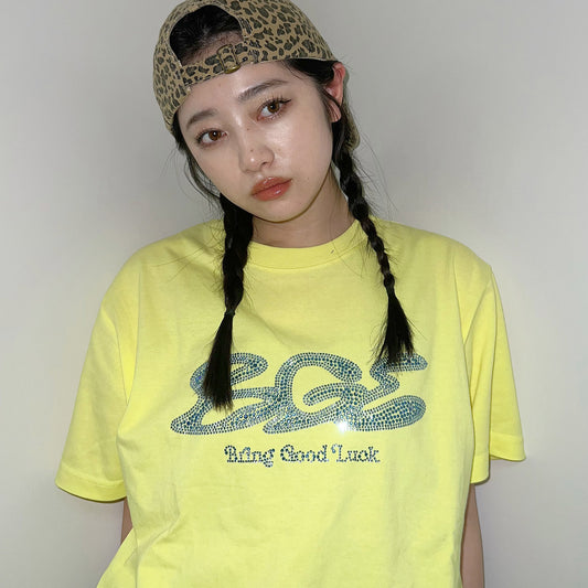 RHINESTONE LOGO TEE -LIGHT YELLOW-