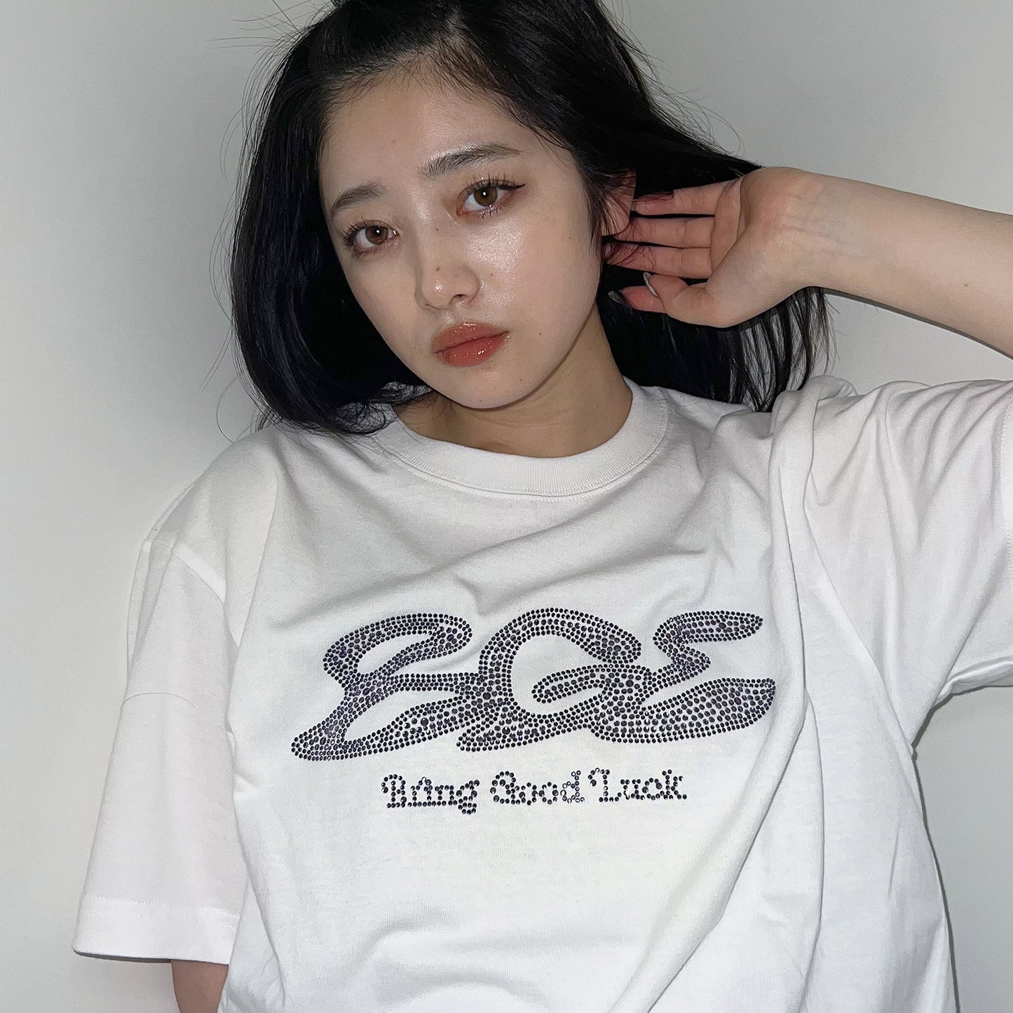 RHINESTONE LOGO TEE -WHITE-